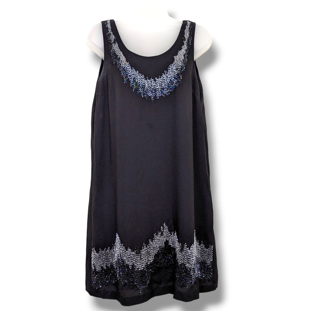 MM Couture Beaded Dress Sleeveless Keyhole Scoop Neck Black Mini Medium